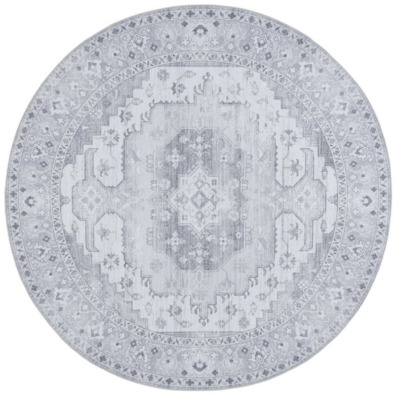 SAFAVIEH Tucson Tanja Oriental Machine Washable Area Rug, Light Gray, 6' x 6' Round