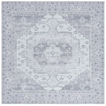 SAFAVIEH Tucson Tanja Oriental Machine Washable Area Rug, Light Gray, 6' x 6' Square