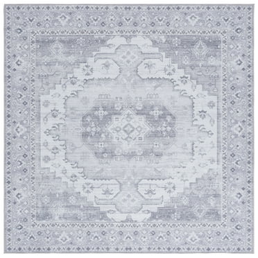SAFAVIEH Tucson Tanja Oriental Machine Washable Area Rug, Light Gray, 6' x 6' Square