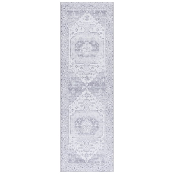 SAFAVIEH Tucson Tanja Oriental Machine Washable Runner Rug, Light Gray, 2'6" x 8'