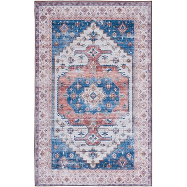 SAFAVIEH Tucson Tanja Traditional Machine Washable Area Rug, 5' x 8', Beige/Blue