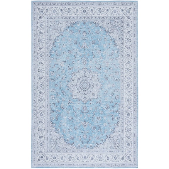 SAFAVIEH Tucson Taylor Traditional Machine Washable Area Rug, 5' x 8', Blue/Grey