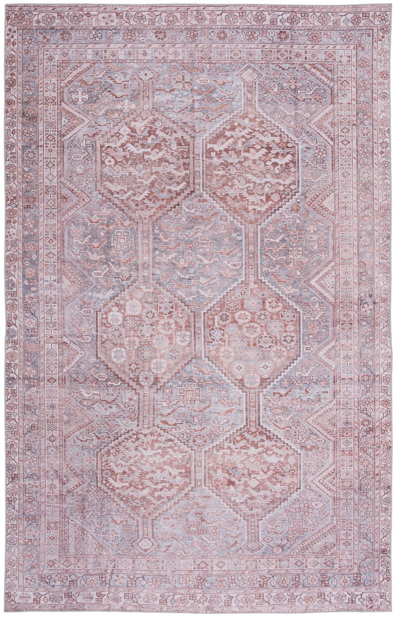 Gray and Rust Hand-Knotted Washable Synthetic Area Rug
