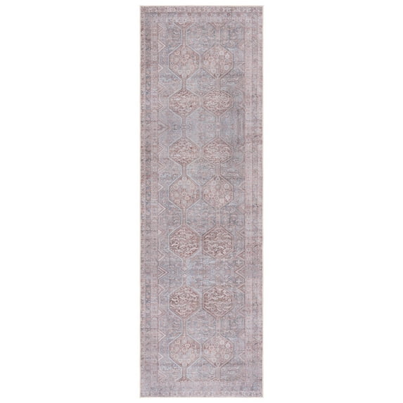 SAFAVIEH Tucson Thornton Traditional Machine Washable Runner, 2'6" x 8', Grey/Rust
