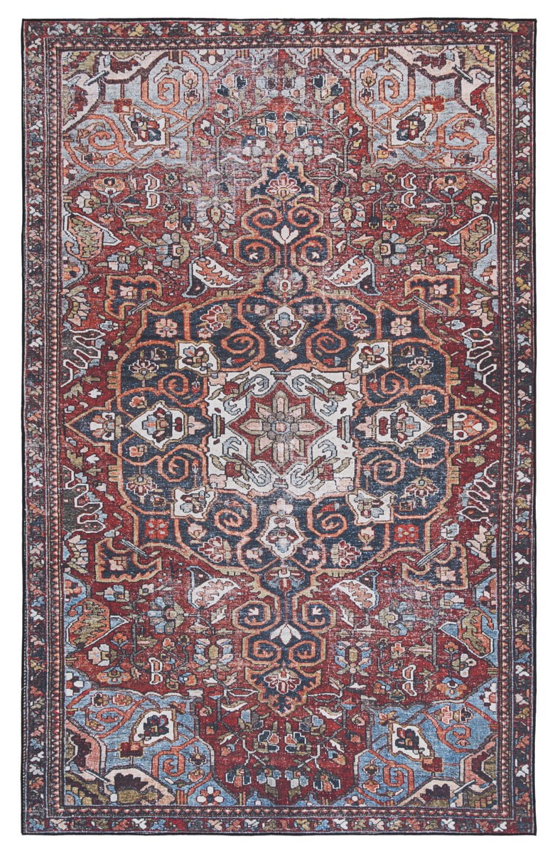 Tucson Red and Blue Synthetic 9' x 12' Washable Area Rug
