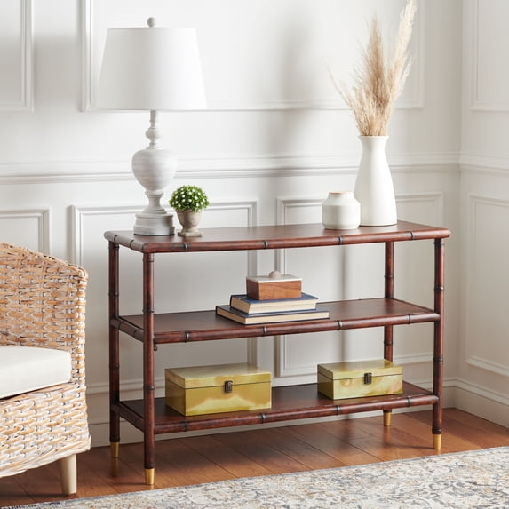 SAFAVIEH Tudor Dark Brown/Gold Wood Console Table with Shelf (42 in. W x 15.8 in. D x 28.9 in. H)
