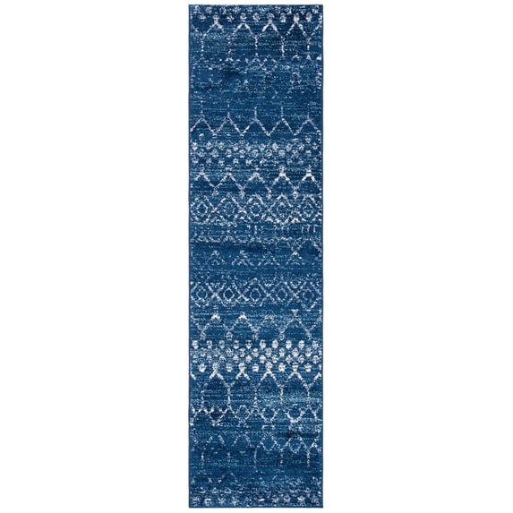 SAFAVIEH Tulum Adair Distressed Geometric Runner, 2' x 13', Blue/Ivory