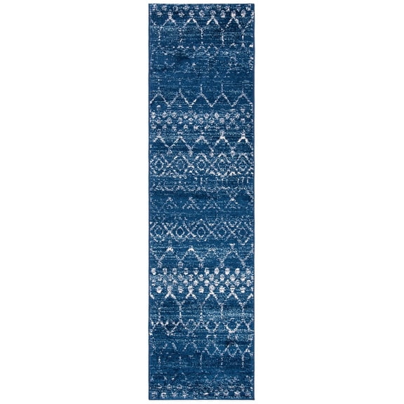 SAFAVIEH Tulum Adair Distressed Geometric Runner, 2' x 5', Blue/Ivory