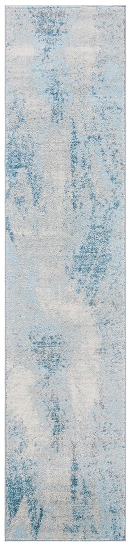 Reversible Gray & Blue Synthetic 2' x 7' Runner Rug