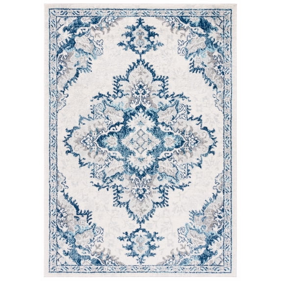 SAFAVIEH Tulum Apache Abstract Area Rug, 5'3" x 7'6", Ivory/Blue