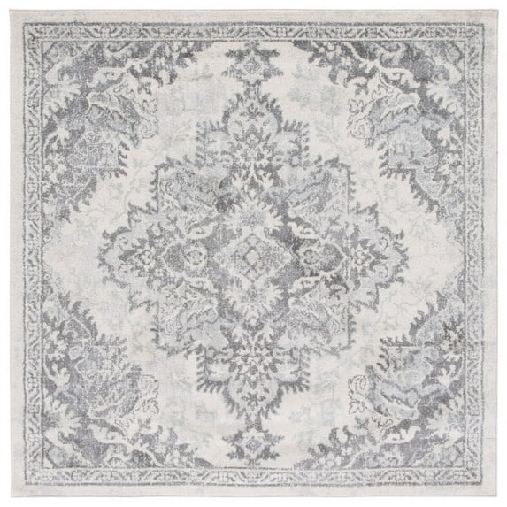 SAFAVIEH Tulum Apache Abstract Area Rug, 6'7" x 6'7" Square, Ivory/Grey