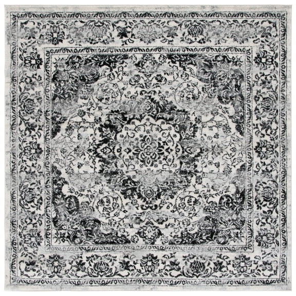 SAFAVIEH Tulum Braganza Medallion Area Rug, Ivory/Black, 3' x 3' Square