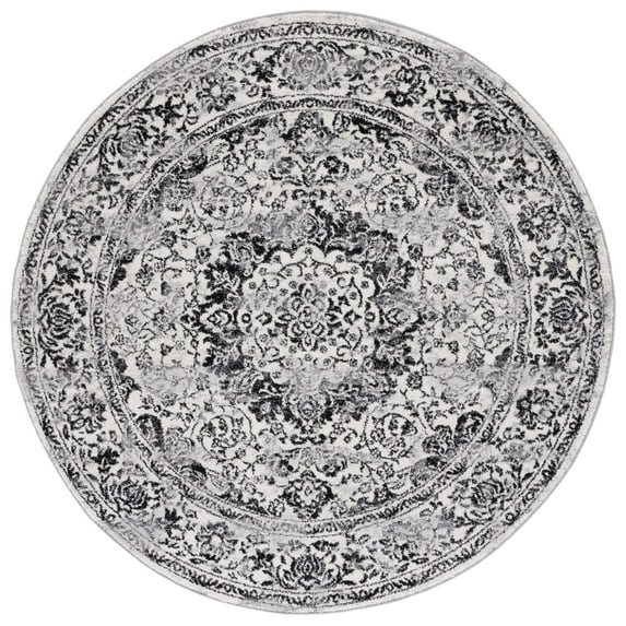 SAFAVIEH Tulum Braganza Medallion Area Rug, Ivory/Black, 5' x 5' Round