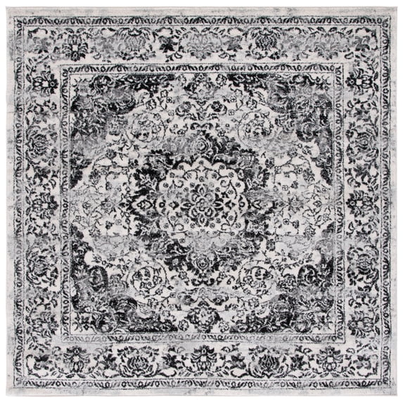 SAFAVIEH Tulum Braganza Medallion Area Rug, Ivory/Black, 5' x 5' Square