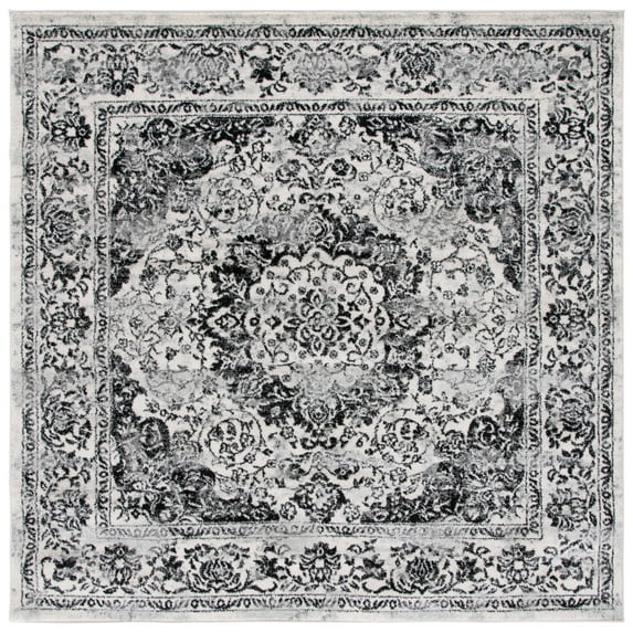SAFAVIEH Tulum Braganza Medallion Area Rug, Ivory/Black, 8' x 8' Square