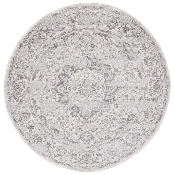 SAFAVIEH Tulum Braganza Traditional Area Rug, 6'7" x 6'7" Round, Ivory/Grey
