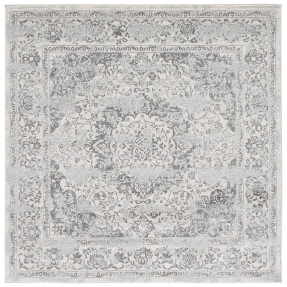 SAFAVIEH Tulum Braganza Traditional Area Rug, 6'7" x 6'7" Square, Ivory/Grey