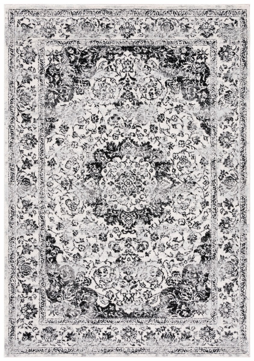Ivory and Black Hand-Knotted Synthetic 8' x 10' Area Rug