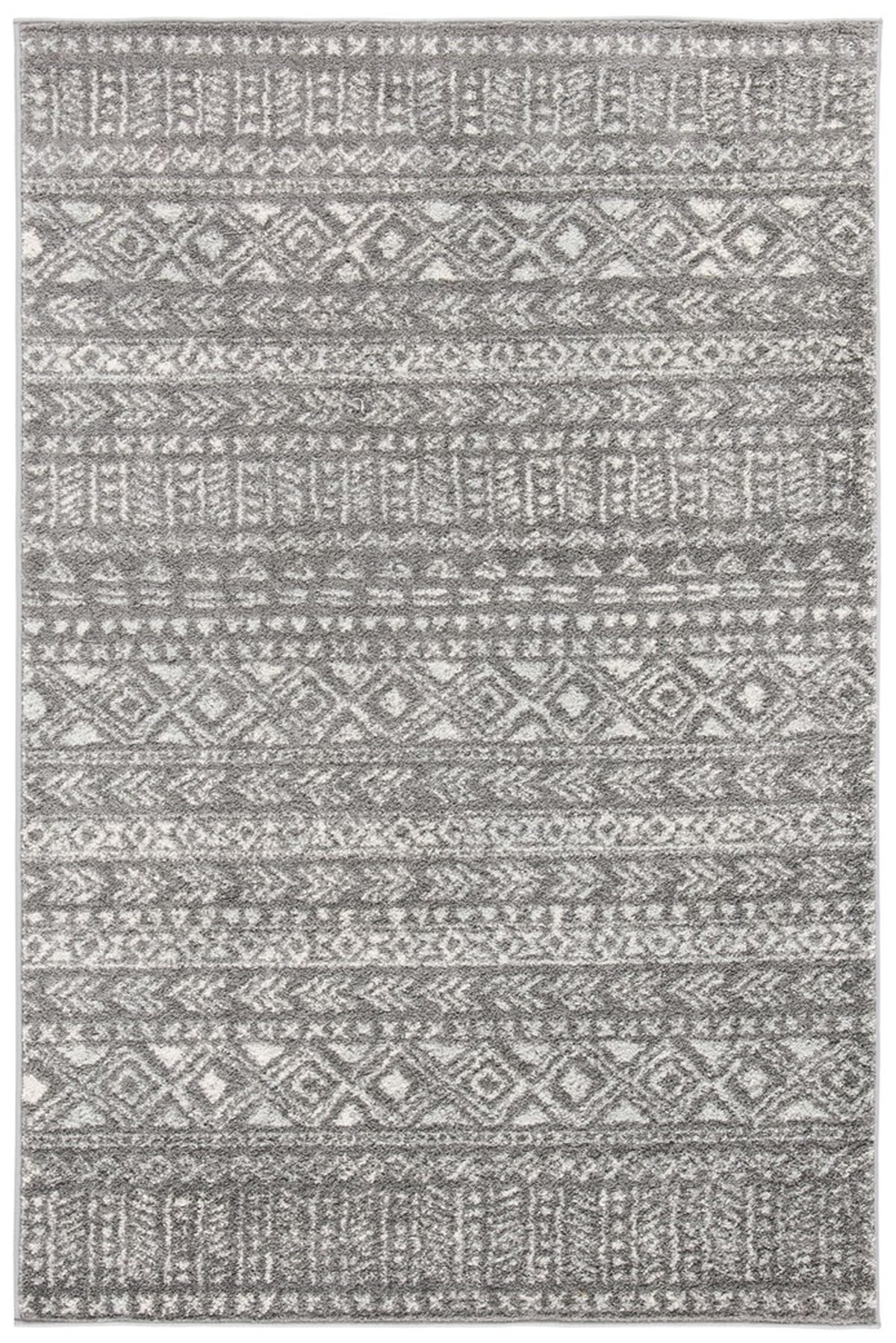 Dark Grey and Ivory Synthetic Easy Care Rectangular Rug