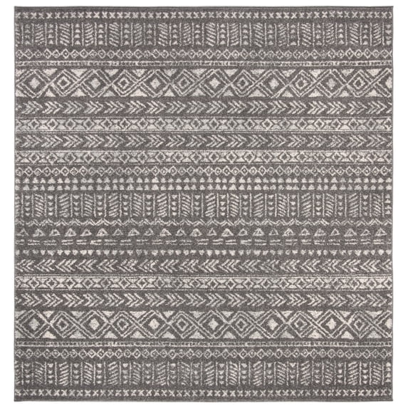 SAFAVIEH Tulum Britton Moroccan Geometric Area Rug, 8' x 8' Square, Dark Grey/Ivory