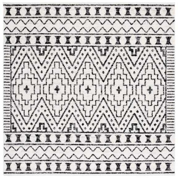 SAFAVIEH Tulum Brooks Geometric Area Rug, 6'7" x 6'7" Square, Ivory/Black