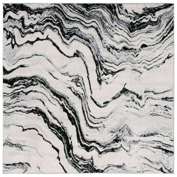 SAFAVIEH Tulum Brynn Abstract Area Rug, 6'7" x 6'7" Square, Ivory/Black