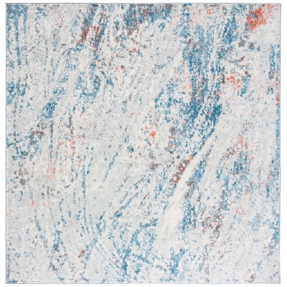 SAFAVIEH Tulum Cebrail Abstract Area Rug, 3' x 3' Square, Ivory/Blue