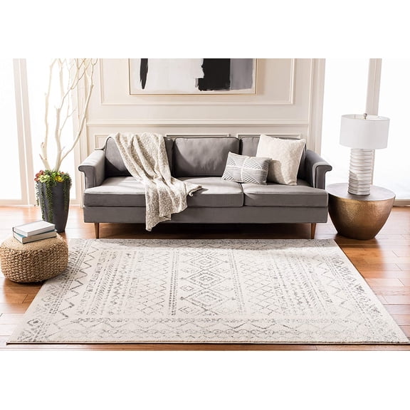 SAFAVIEH Tulum Collection Area Rug - 5'3" x 7'6", Ivory & Grey, Moroccan Boho Distressed Design, Non-Shedding & Easy to Clean, Ideal for Living Room, Bedroom, Dining Space (TUL268A)