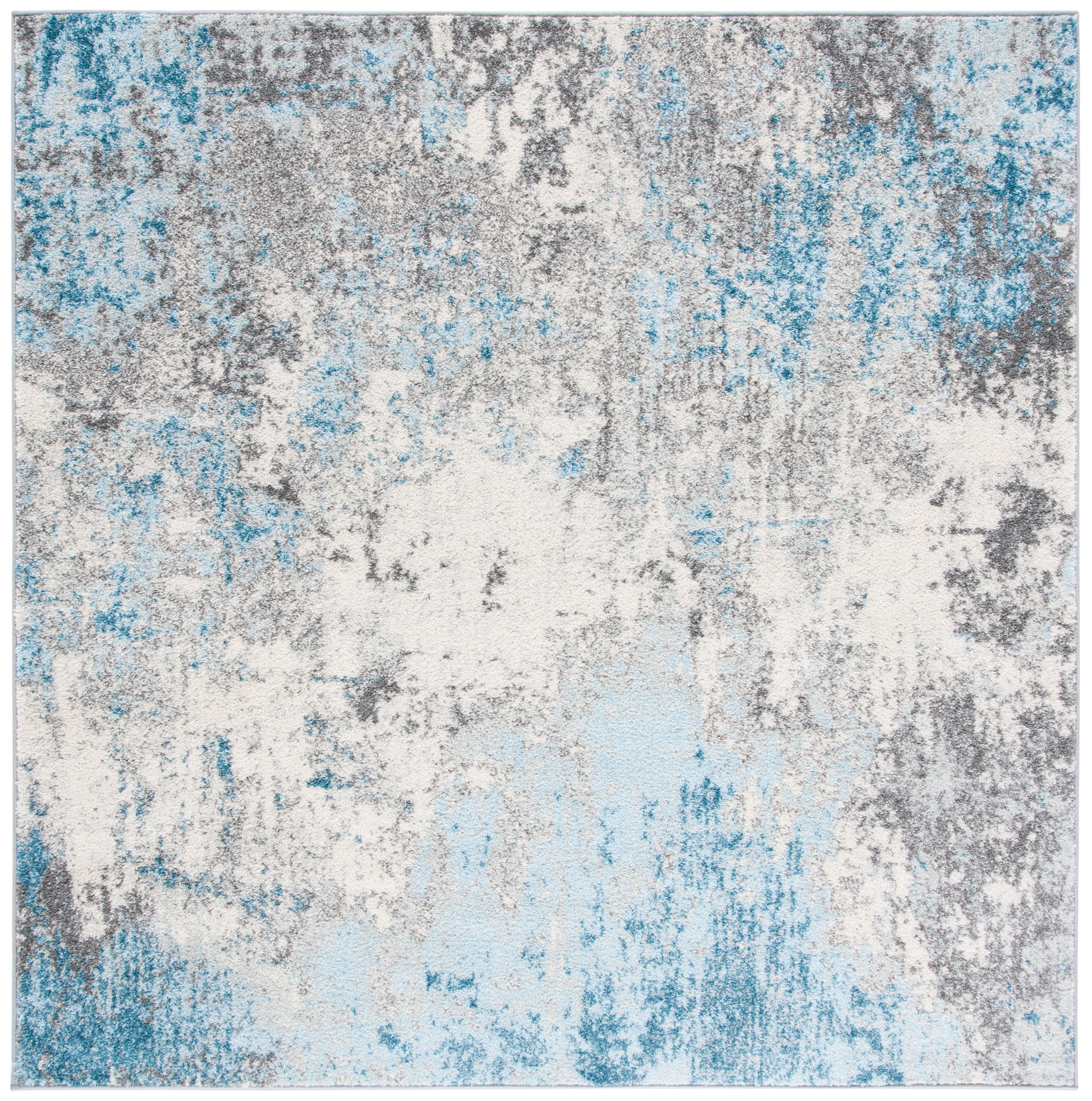 Grey and Blue Abstract Square Washable Area Rug