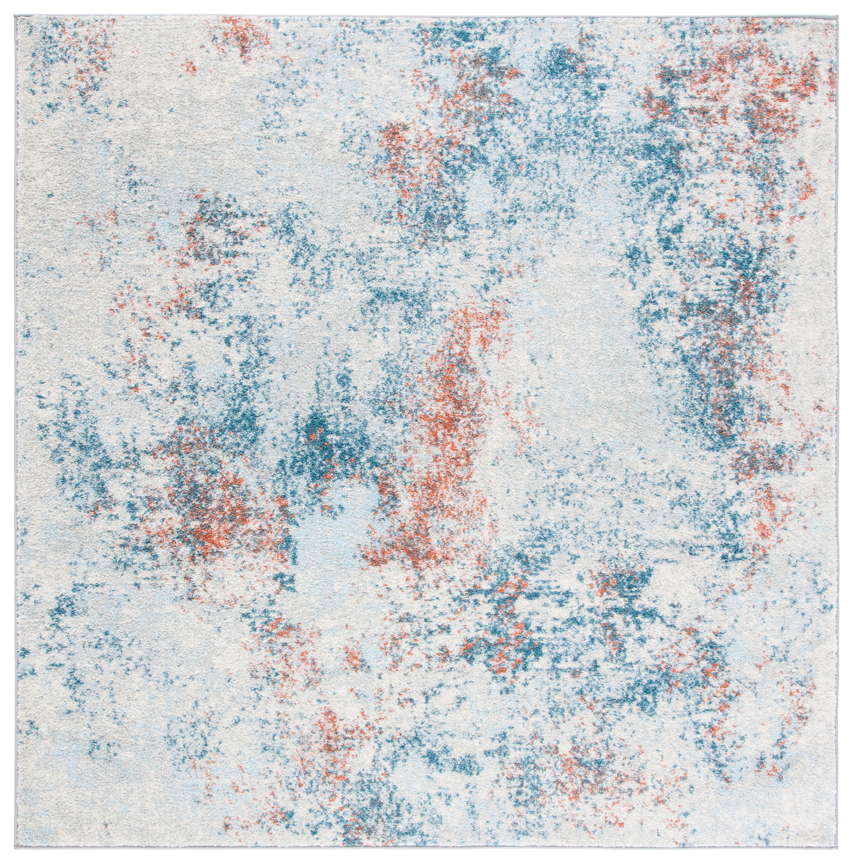 Light Blue and Ivory Square Synthetic Area Rug