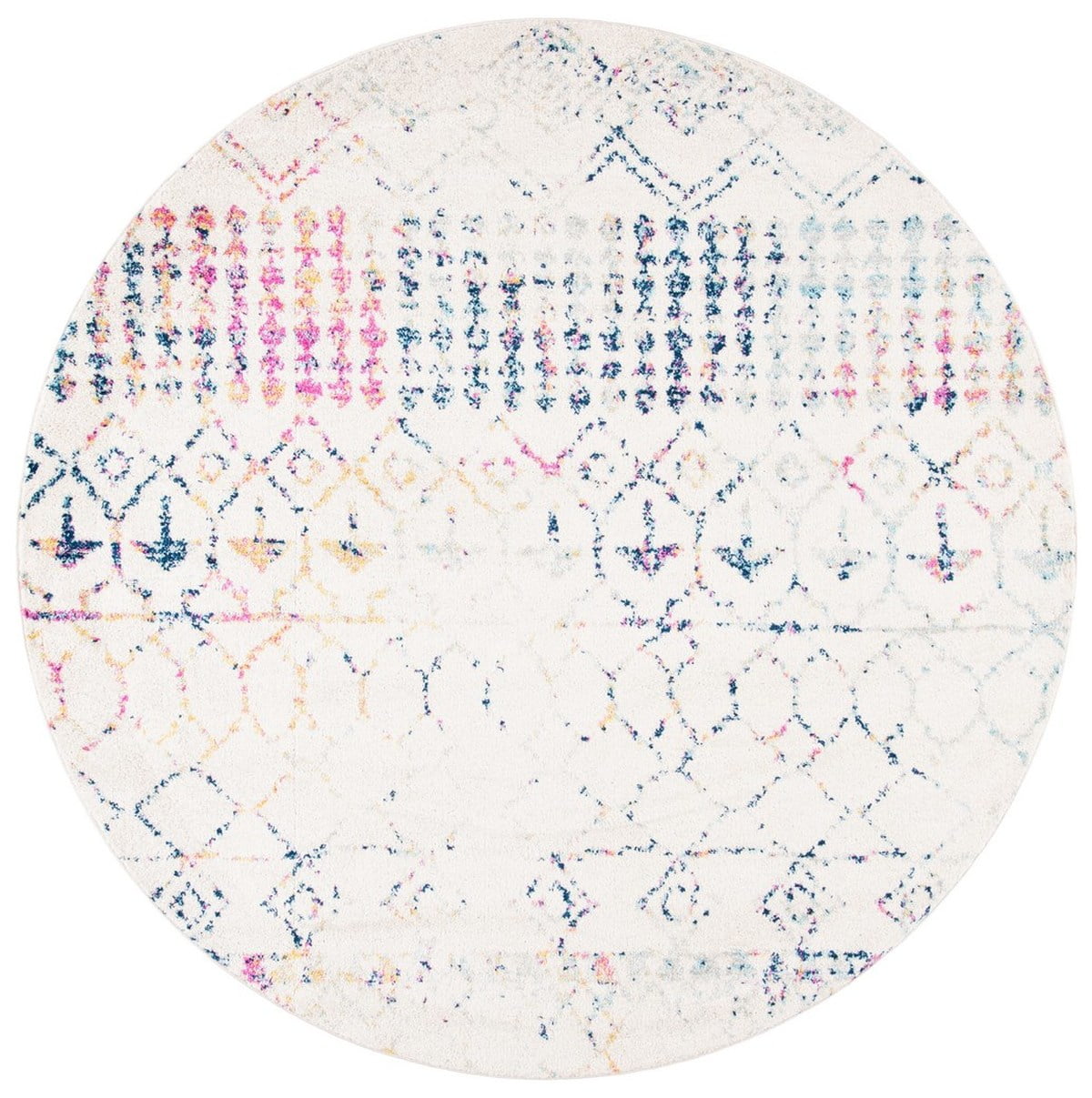 SAFAVIEH Tulum Coriander Moroccan Geometric Area Rug, 10' x 10' Round, Ivory/Blue