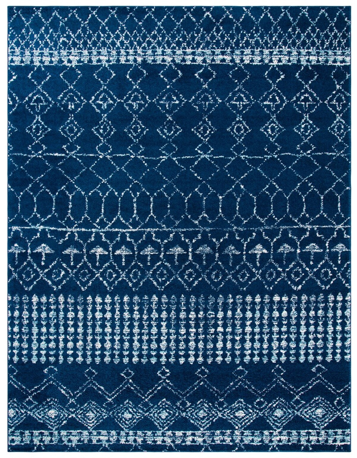 Navy and Ivory Geometric Synthetic 10' x 13' Area Rug