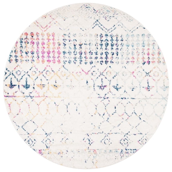 SAFAVIEH Tulum Coriander Moroccan Geometric Area Rug, 3' x 3' Round, Ivory/Blue