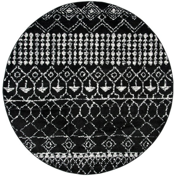 SAFAVIEH Tulum Coriander Moroccan Geometric Area Rug, 5' x 5' Round, Black/Ivory