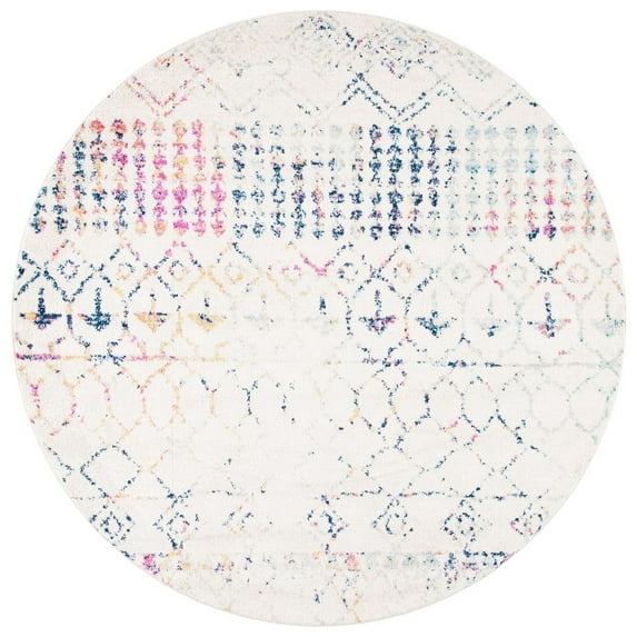 SAFAVIEH Tulum Coriander Moroccan Geometric Area Rug, 5' x 5' Round, Ivory/Blue