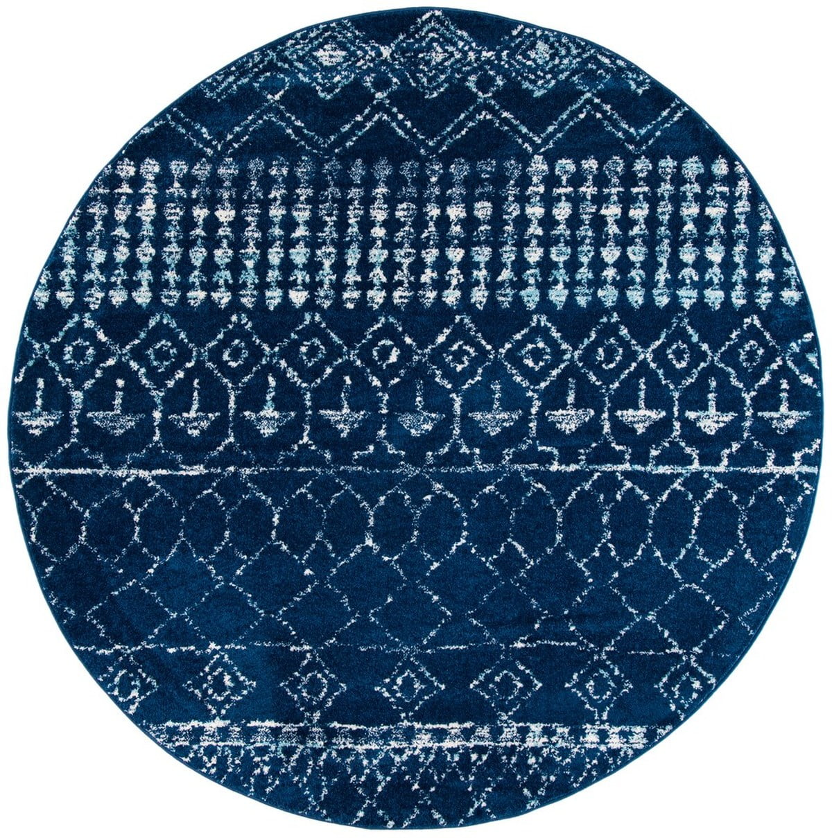 Hand-Knotted Navy/Ivory Synthetic 59" Round Area Rug