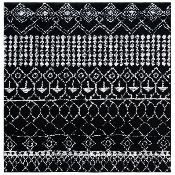 SAFAVIEH Tulum Coriander Moroccan Geometric Area Rug, 5' x 5' Square, Black/Ivory