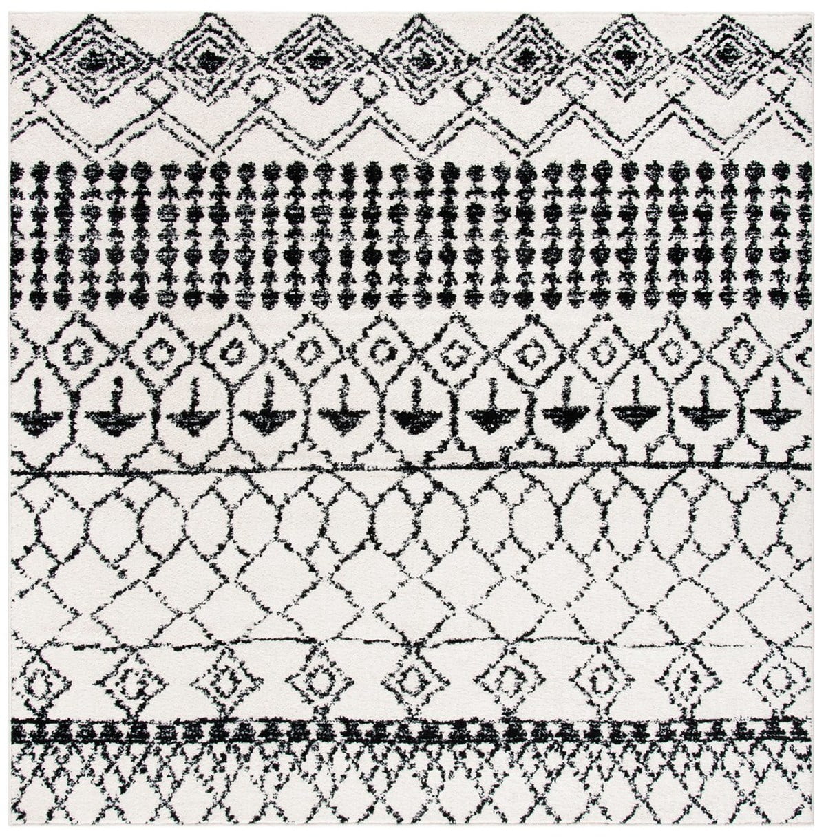 SAFAVIEH Tulum Coriander Moroccan Geometric Area Rug, 6'7" x 6'7" Square, Ivory/Black