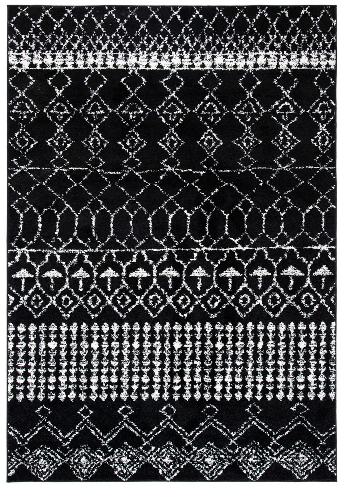 Boho-Chic Black/Ivory Synthetic 6' x 9' Hand-Knotted Area Rug