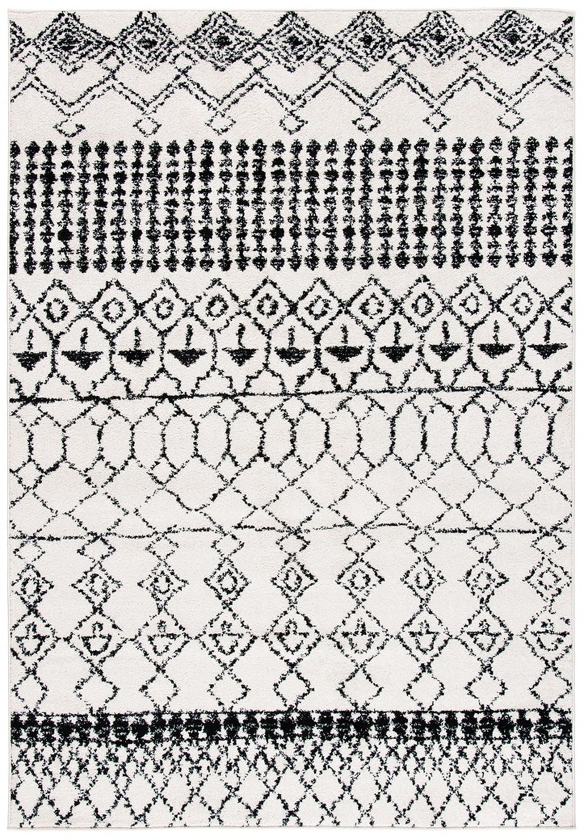 Ivory/Black Synthetic 6' x 9' Hand-Knotted Boho-Chic Area Rug