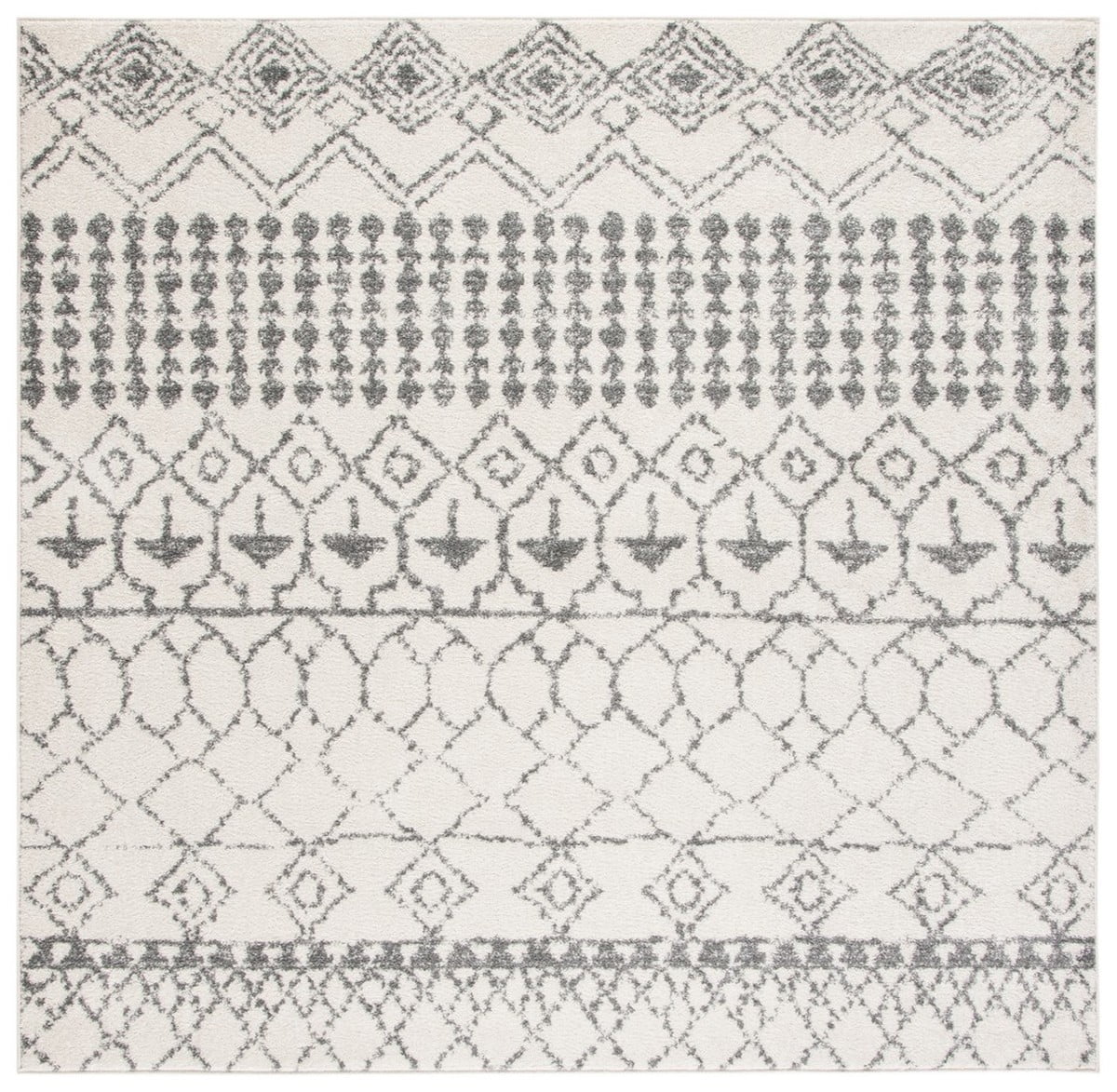 Ivory and Grey 9' Square Synthetic Area Rug