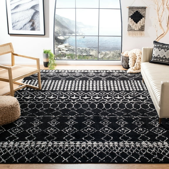 SAFAVIEH Tulum Coriander Moroccan Geometric Area Rug, Black/Ivory, 9' x 12'