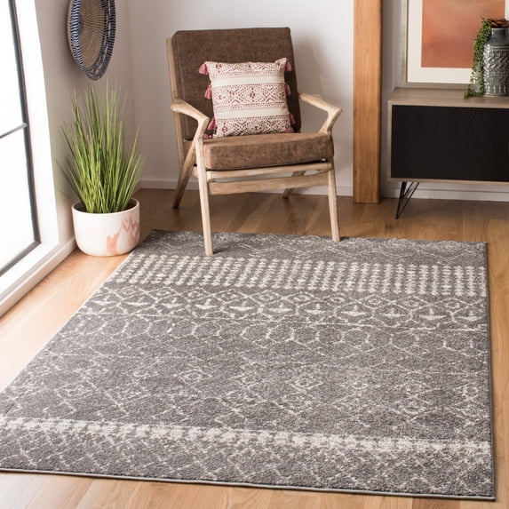 SAFAVIEH Tulum Coriander Moroccan Geometric Area Rug, Grey/Ivory, 4' x 6'