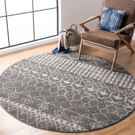 SAFAVIEH Tulum Coriander Moroccan Geometric Area Rug, Grey/Ivory, 6'7" x 6'7" Round