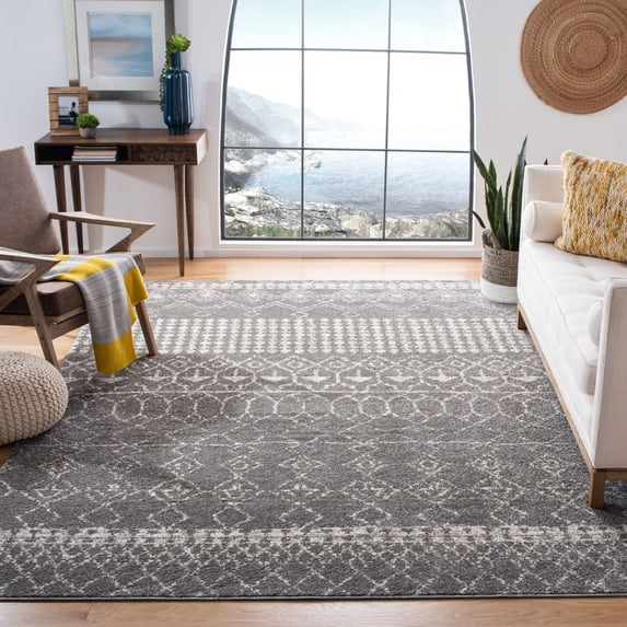 SAFAVIEH Tulum Coriander Moroccan Geometric Area Rug, Grey/Ivory, 6'7" x 6'7" Square