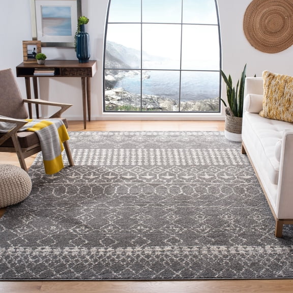 SAFAVIEH Tulum Coriander Moroccan Geometric Area Rug, Grey/Ivory, 6'7" x 6'7" Square