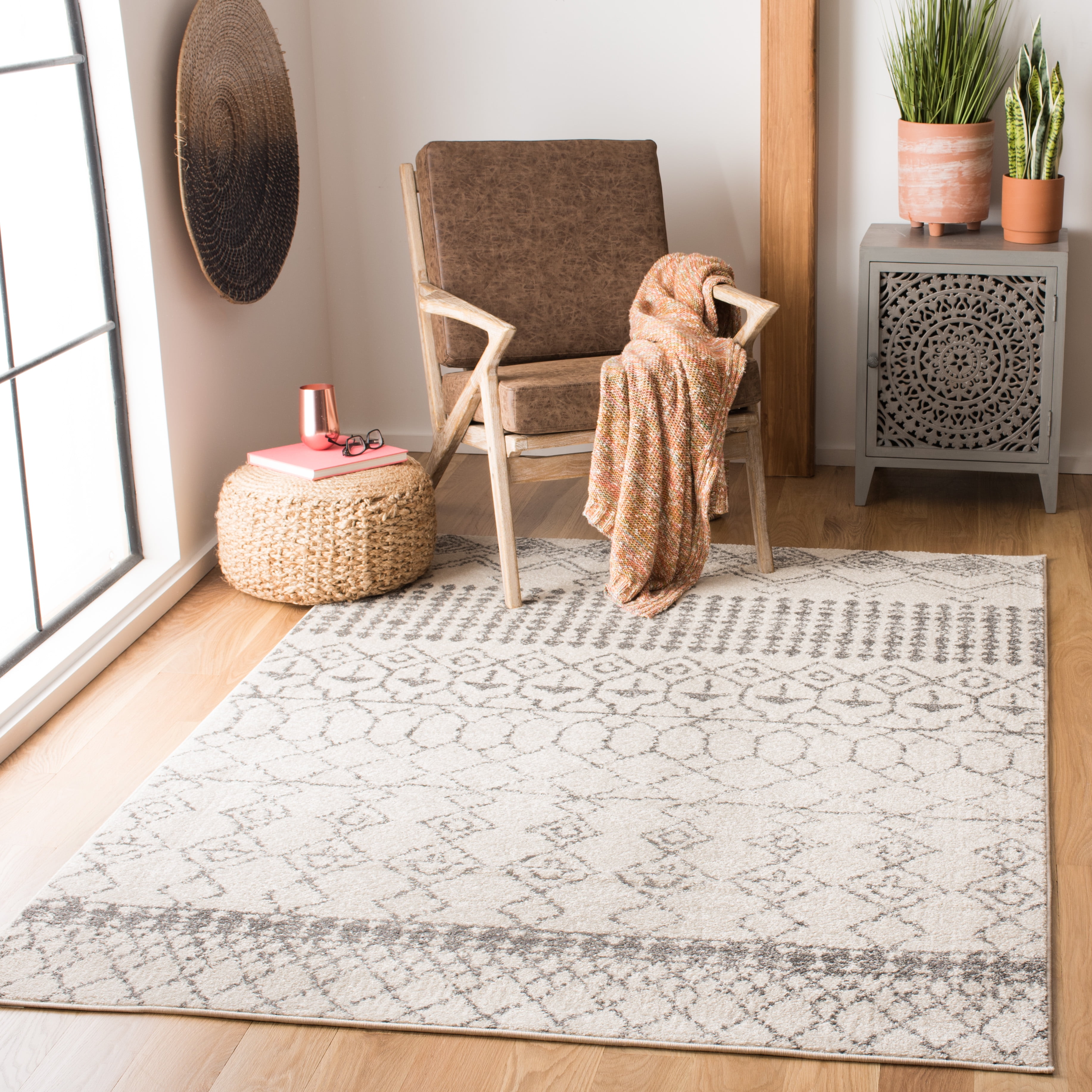 Ivory Hand-Knotted Square Synthetic Easy Care Rug 6'7" x 6'7"