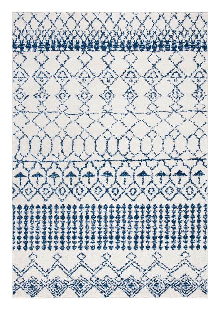 Ivory and Navy Moroccan Geometric 4' x 6' Area Rug