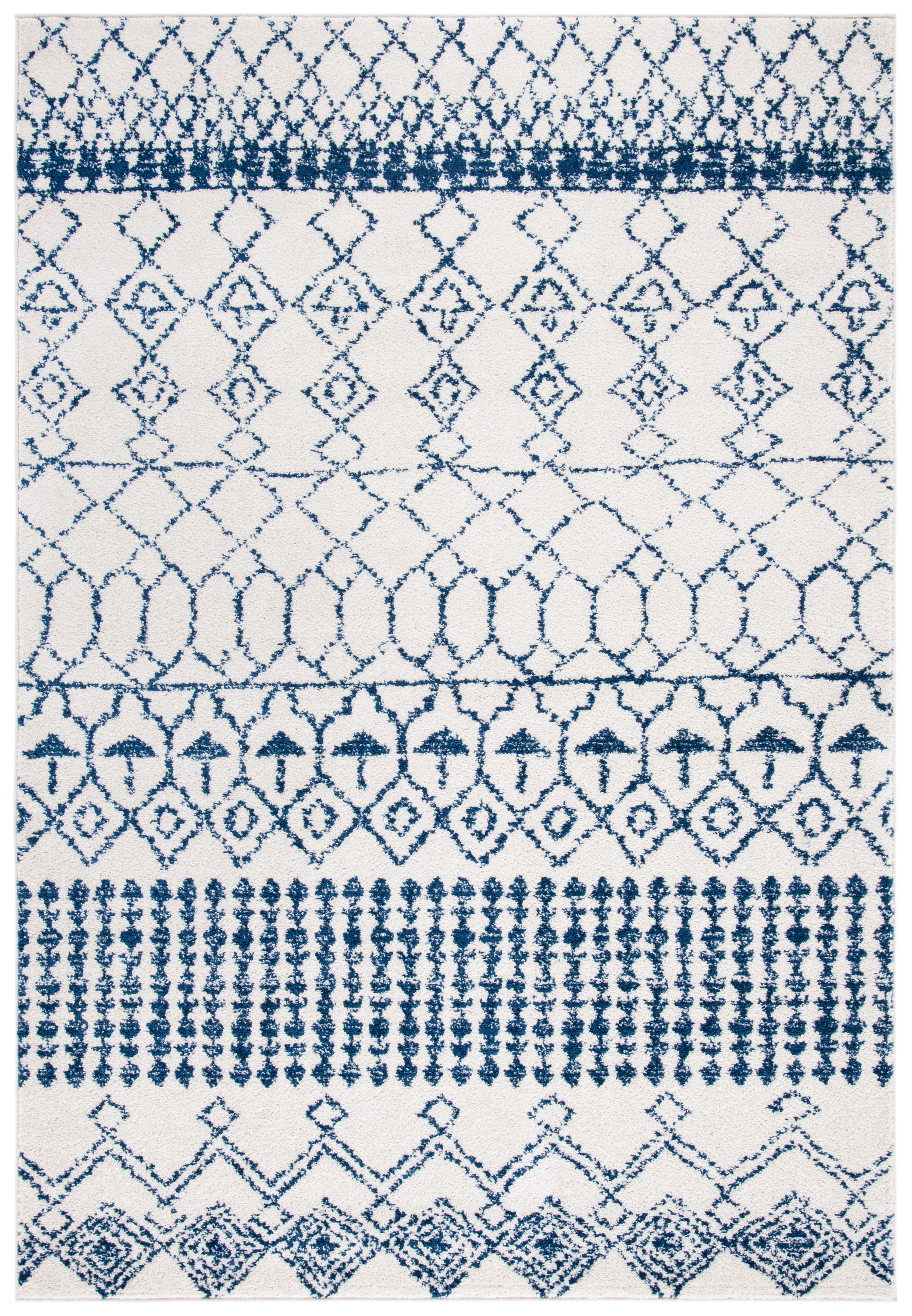 Ivory and Navy Moroccan Geometric 6' x 9' Area Rug