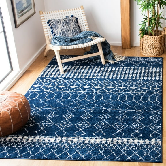 SAFAVIEH Tulum Coriander Moroccan Geometric Area Rug, Navy/Ivory, 9' x 12'
